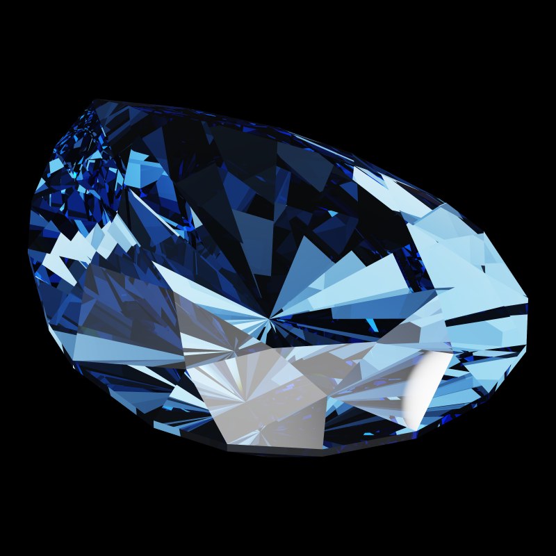 The Teardrop Cut in sapphire, rendered at an angle in our 3D Gemstone Simulator under studio light