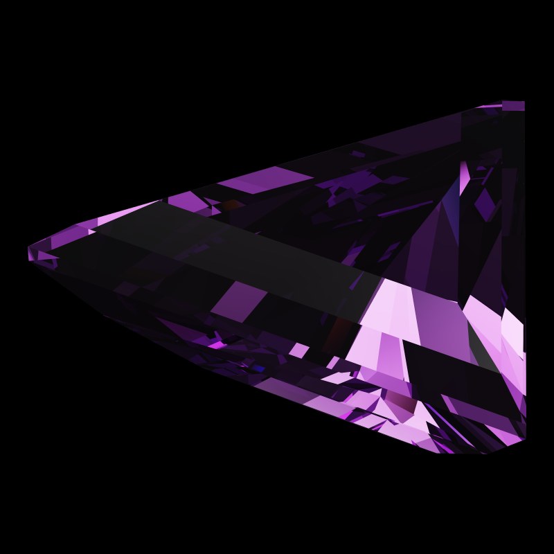 The Triangle Cut in amethyst, rendered at an angle in our 3D Gemstone Simulator under studio light