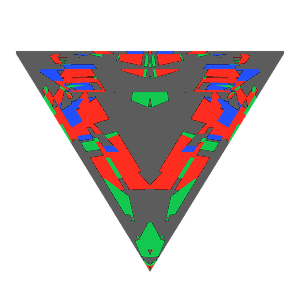 Triangle cut in amethyst tilted 20 degrees: Light Return map, 55% of the face leaking