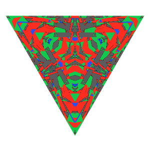 Triangle cut in cubic zirconia tilted 0 degrees: Light Return map, 26% of the face leaking