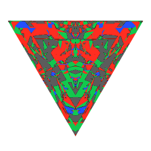 Triangle cut in cubic zirconia tilted 10 degrees: Light Return map, 31% of the face leaking