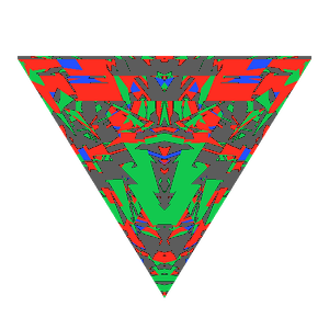 Triangle cut in cubic zirconia tilted 20 degrees: Light Return map, 34% of the face leaking