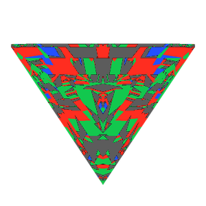 Triangle cut in cubic zirconia tilted 30 degrees: Light Return map, 33% of the face leaking