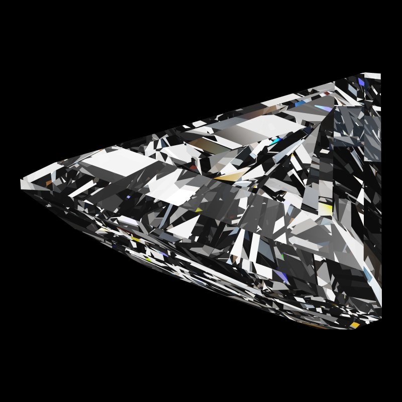 The Triangle Cut in diamond, rendered at an angle in our 3D Gemstone Simulator under studio light
