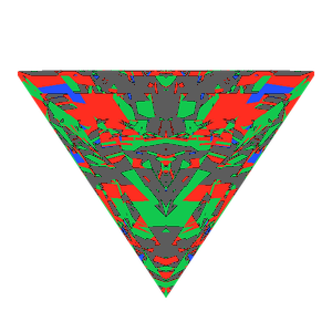 Triangle cut in diamond tilted 30 degrees: Light Return map, 34% of the face leaking