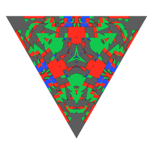 Triangle cut in emerald tilted 0 degrees: Light Return map, 41% of the face leaking