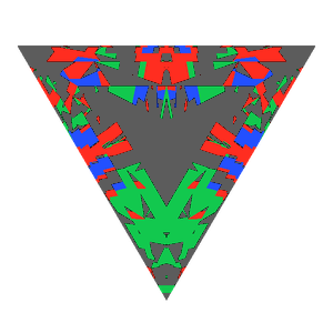 Triangle cut in emerald tilted 10 degrees: Light Return map, 49% of the face leaking