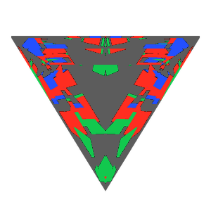 Triangle cut in emerald tilted 20 degrees: Light Return map, 52% of the face leaking