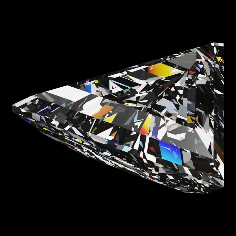 The Triangle Cut in moissanite, rendered at an angle in our 3D Gemstone Simulator under studio light