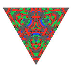 Triangle cut in ruby tilted 0 degrees: Light Return map, 37% of the face leaking