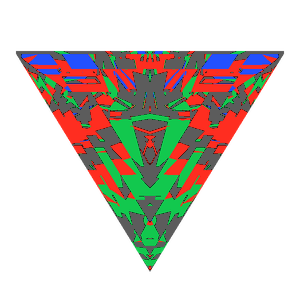 Triangle cut in ruby tilted 20 degrees: Light Return map, 34% of the face leaking