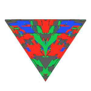 Triangle cut in ruby tilted 30 degrees: Light Return map, 28% of the face leaking