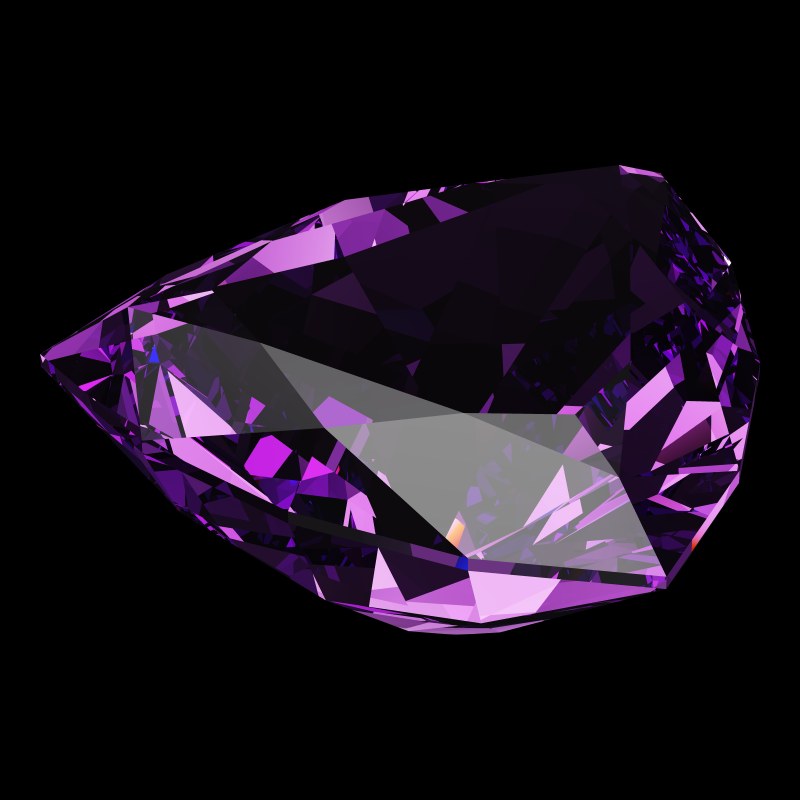 The Trilliant Cut in amethyst, rendered at an angle in our 3D Gemstone Simulator under studio light