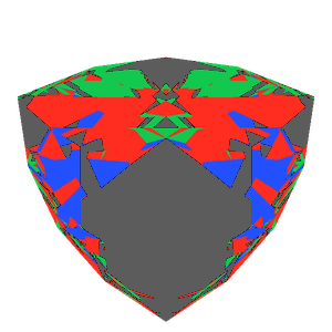 Trilliant cut in amethyst tilted 30 degrees: Light Return map, 46% of the face leaking