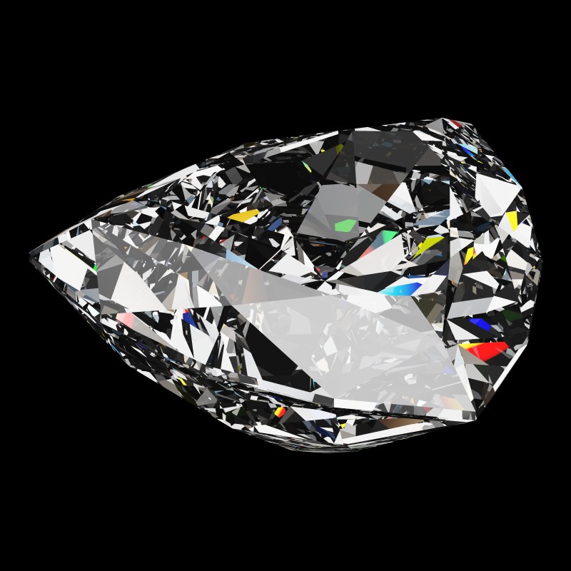 The Trilliant Cut in cubic zirconia, rendered at an angle in our 3D Gemstone Simulator under studio light