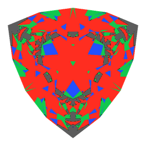 Trilliant cut in cubic zirconia tilted 0 degrees: Light Return map, 13% of the face leaking