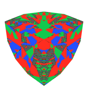 Trilliant cut in cubic zirconia tilted 20 degrees: Light Return map, 16% of the face leaking