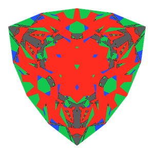Trilliant cut in diamond tilted 0 degrees: Light Return map, 12% of the face leaking