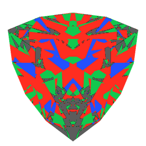Trilliant cut in diamond tilted 10 degrees: Light Return map, 16% of the face leaking