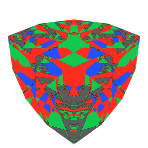 Trilliant cut in diamond tilted 20 degrees: Light Return map, 20% of the face leaking