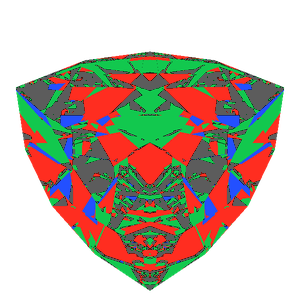 Trilliant cut in diamond tilted 30 degrees: Light Return map, 24% of the face leaking