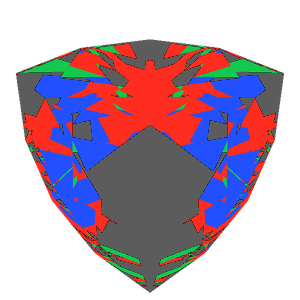 Trilliant cut in emerald tilted 20 degrees: Light Return map, 39% of the face leaking