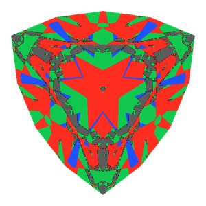 Trilliant cut in moissanite tilted 0 degrees: Light Return map, 14% of the face leaking