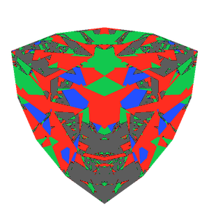 Trilliant cut in moissanite tilted 20 degrees: Light Return map, 28% of the face leaking