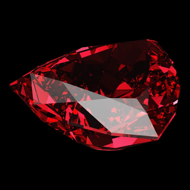 The Trilliant Cut in ruby, rendered at an angle in our 3D Gemstone Simulator under studio light