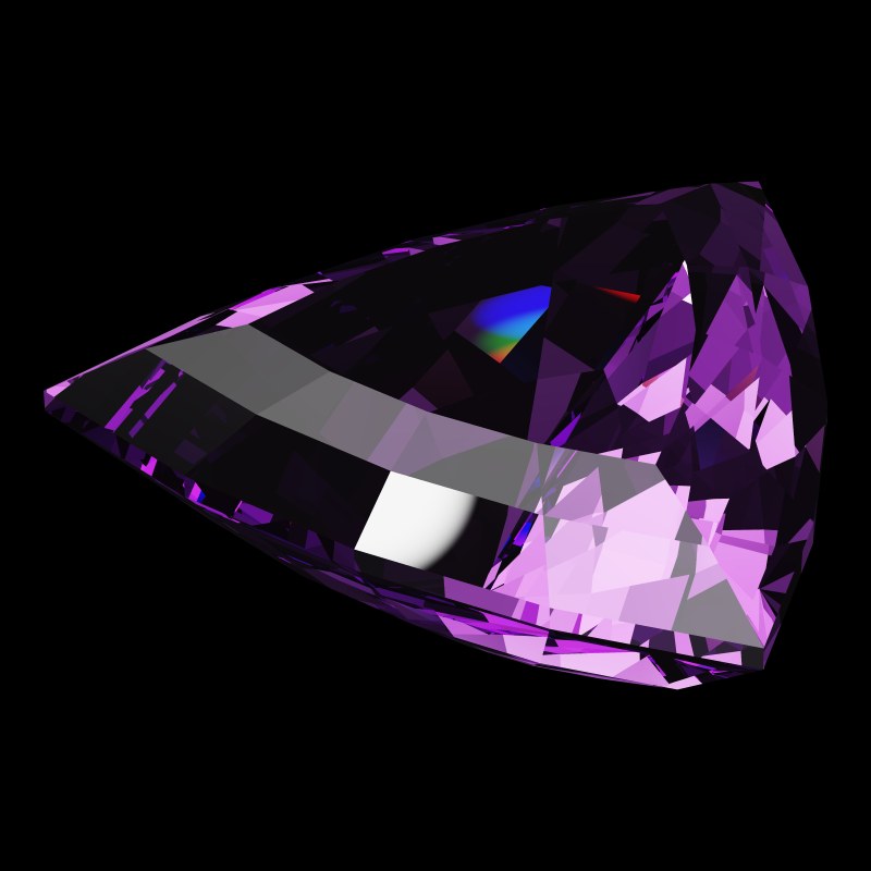 The Trillion Cut in amethyst, rendered at an angle in our 3D Gemstone Simulator under studio light
