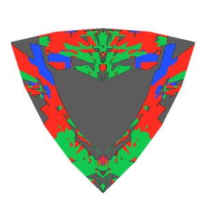 Trillion cut in amethyst tilted 20 degrees: Light Return map, 42% of the face leaking