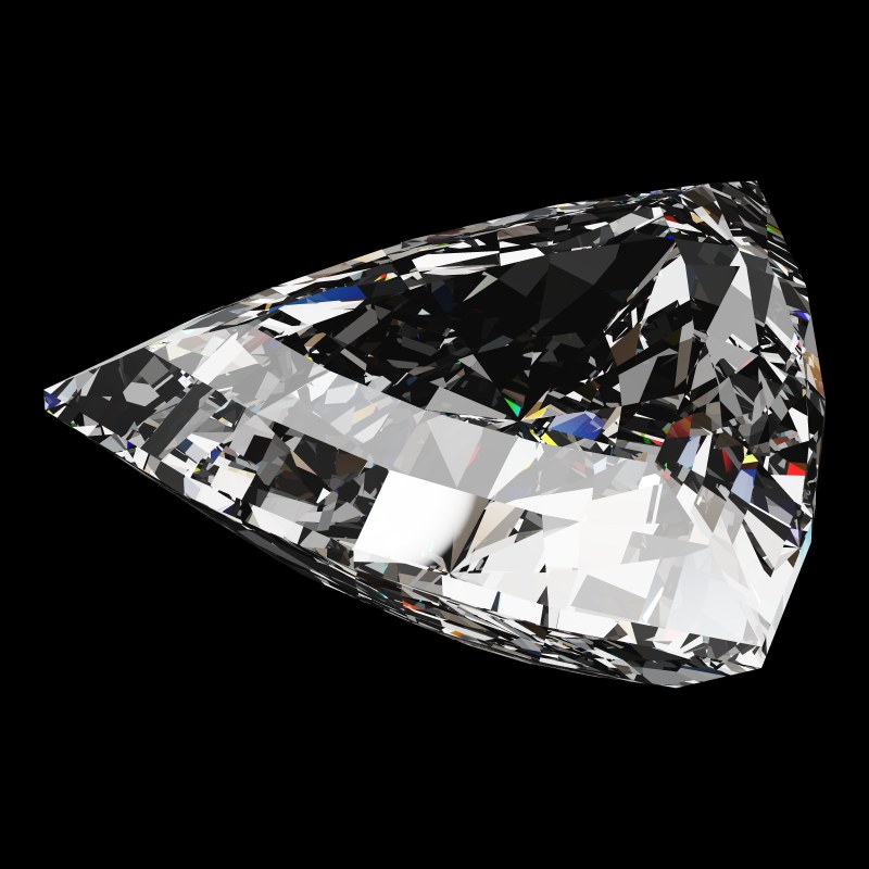 The Trillion Cut in cubic zirconia, rendered at an angle in our 3D Gemstone Simulator under studio light