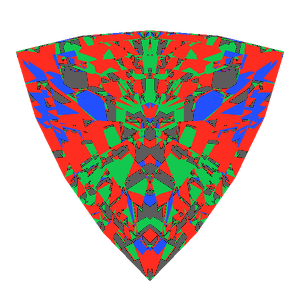 Trillion cut in cubic zirconia tilted 10 degrees: Light Return map, 16% of the face leaking