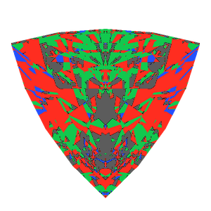 Trillion cut in cubic zirconia tilted 20 degrees: Light Return map, 20% of the face leaking