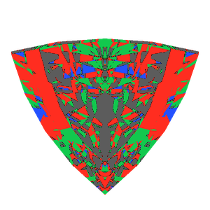 Trillion cut in cubic zirconia tilted 30 degrees: Light Return map, 28% of the face leaking