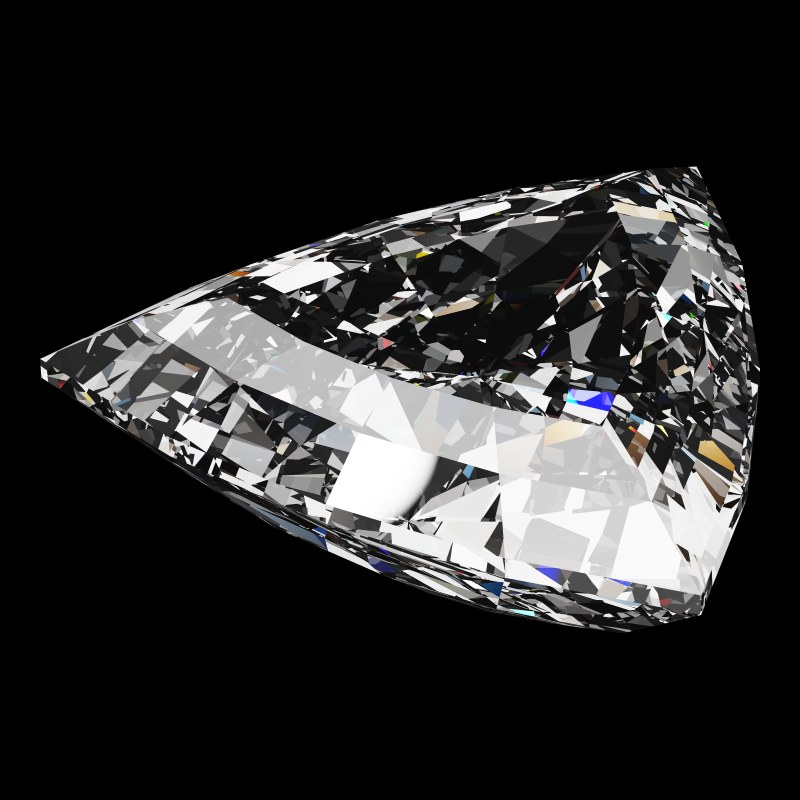 The Trillion Cut in diamond, rendered at an angle in our 3D Gemstone Simulator under studio light