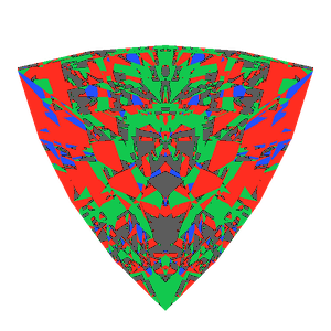 Trillion cut in diamond tilted 20 degrees: Light Return map, 19% of the face leaking