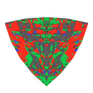 Trillion cut in diamond tilted 30 degrees: Light Return map, 29% of the face leaking
