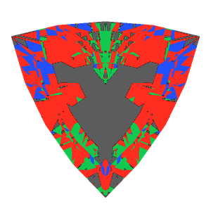 Trillion cut in emerald tilted 10 degrees: Light Return map, 28% of the face leaking