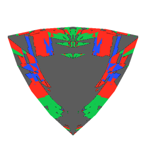 Trillion cut in emerald tilted 30 degrees: Light Return map, 55% of the face leaking