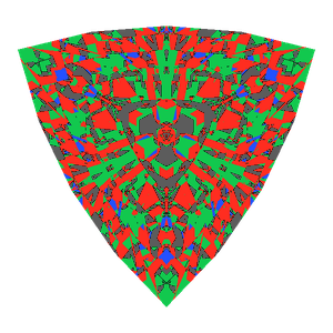 Trillion cut in moissanite tilted 0 degrees: Light Return map, 19% of the face leaking