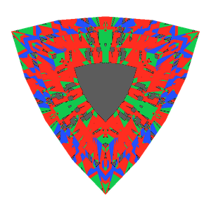 Trillion cut in ruby tilted 0 degrees: Light Return map, 17% of the face leaking