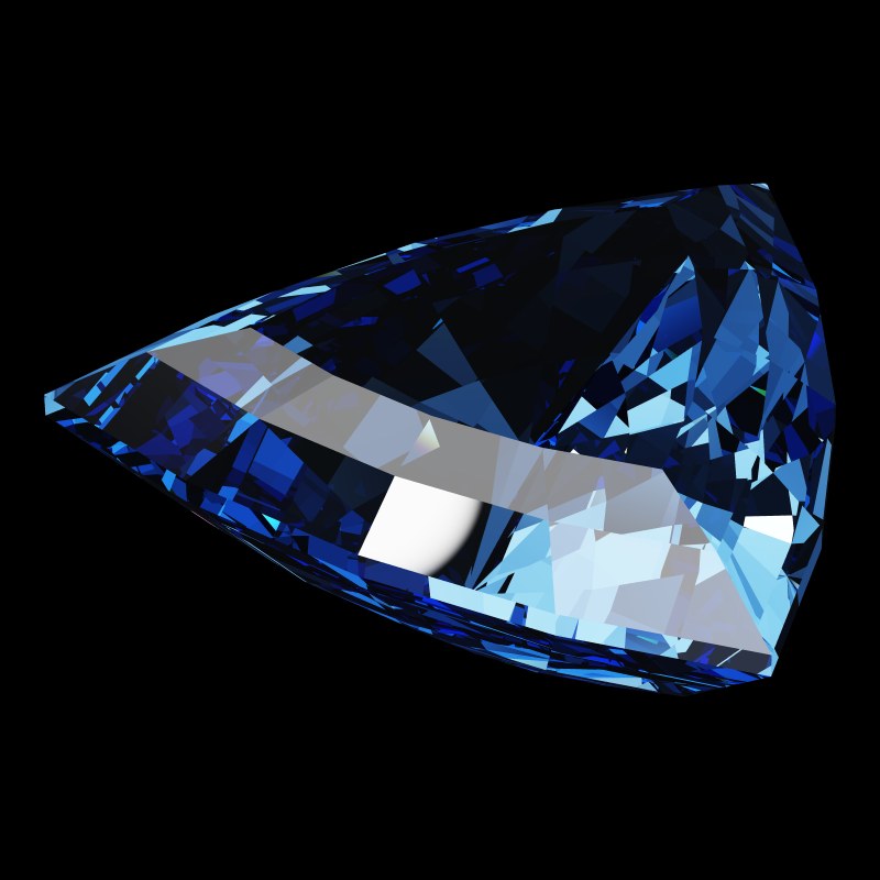 The Trillion Cut in sapphire, rendered at an angle in our 3D Gemstone Simulator under studio light