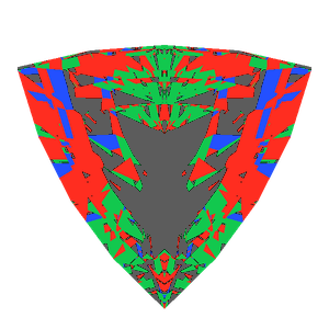 Trillion cut in sapphire tilted 20 degrees: Light Return map, 30% of the face leaking