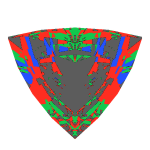Trillion cut in sapphire tilted 30 degrees: Light Return map, 43% of the face leaking